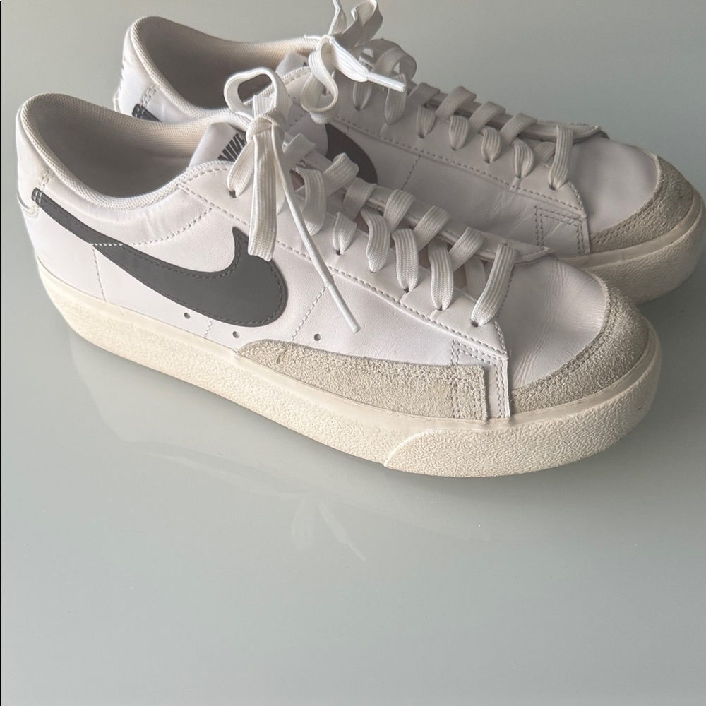 Nike Women's White Low-Top Half-Platform Sneakers with Black Swoosh